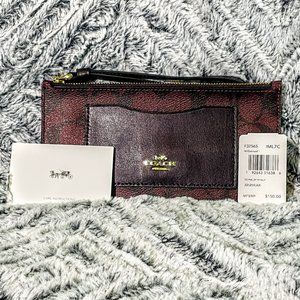 NWT - COACH ZIP-TOP WALLET IN OXBLOOD/BROWN SIGNATURE CANVAS (F37565)